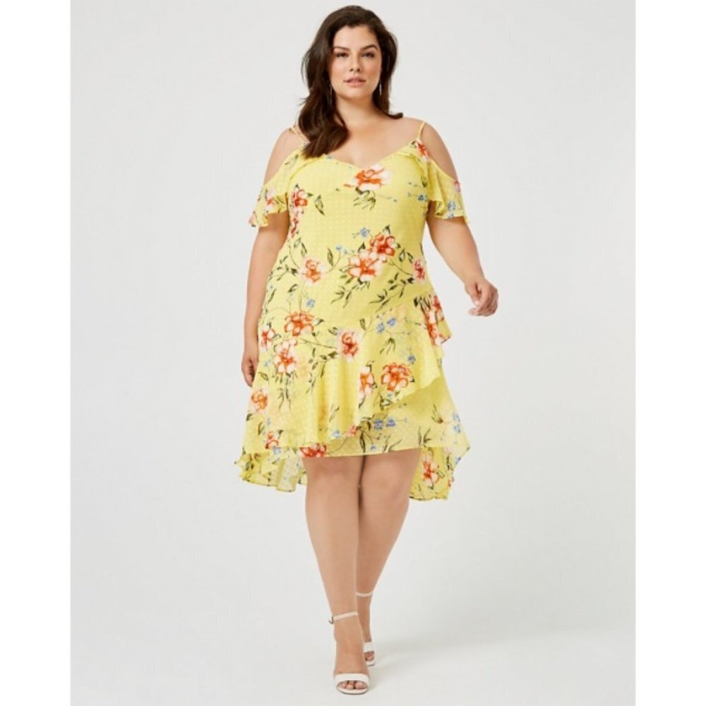 Women Le Chateau Floral Print Chiffon Cold Shoulde